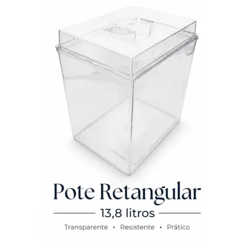 Pote Acrílico Retangular 13,8L Grande Para lojas (usado)