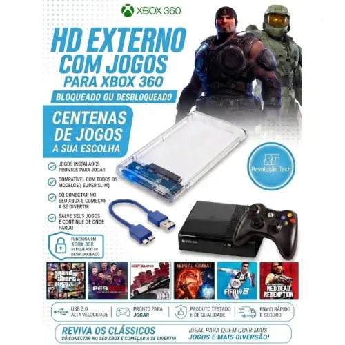 Hd de 320 GB com jogos Xbox 360 bloqueado ou desbloqueado