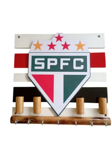 Porta Chaves de Madeira Personalizado Modelo Time de Futebol + 7 Ganchos