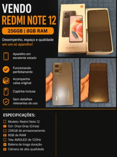 VENDO REDMI NOTE 12 - 256GB | 8GB RAM / Valor negociável