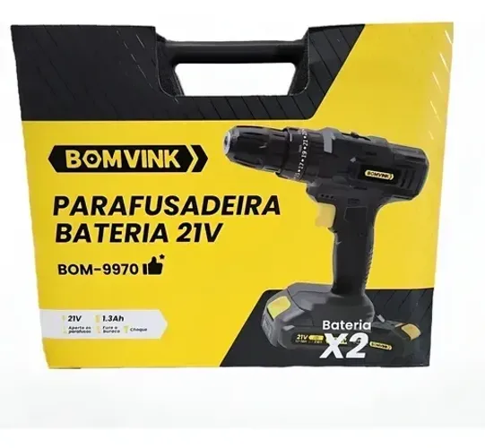 Parafusadeira Com Bateria 21v Bomvink Bom-9970 - 2 Baterias