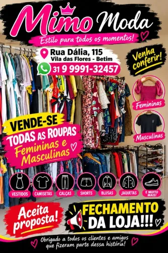 Fechamento da loja de roupas femininas e masculino