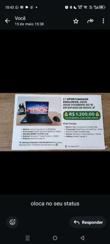 NOTEBOOK ASUS  15 Polegadas