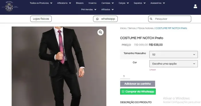 Terno Slim Fit 52 preto Alfaiataria