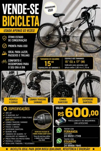 Bicicleta Aro 26 21 Marchas Shimano com Suspensão - Pouquíssimo Uso