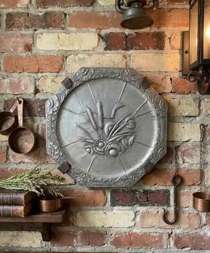 Placa quadro de estanho com madeira 