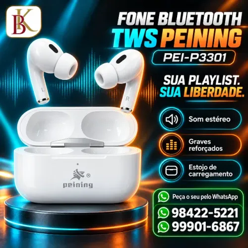 Fone Bluetooth Sem Fio Peining PEI-P3301 com Estojo Carregador