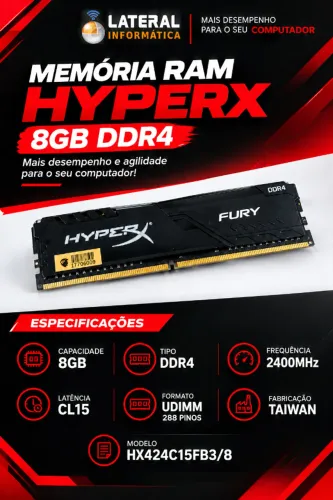 MEMÓRIA RAM HYPERX KINGSTON 8GB DDR4 COMPUTADOR