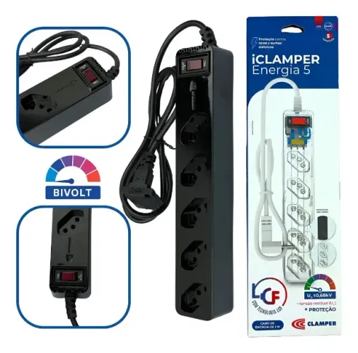 Filtro De Linha Clamper Com Proteção Energia 5 Tomadas