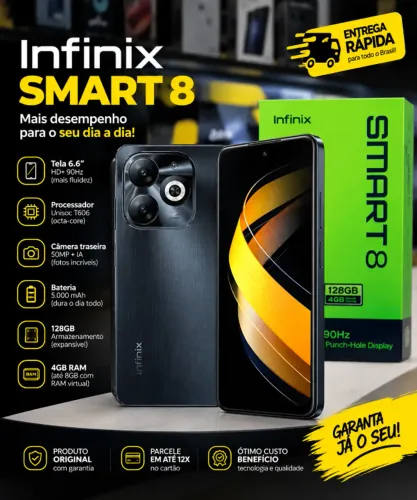 Infinix Smart 8 128GB 8 GB Ram - Desempenho, Tela 90Hz e Bateria de 5000mAh!