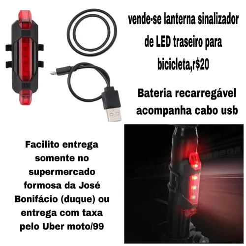 Lanterna traseira recarregável de led para bicicleta nova r$20