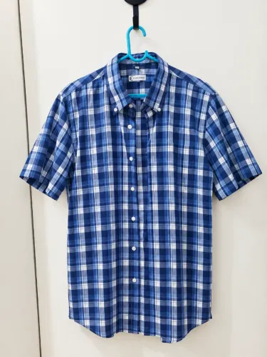 Camisa Social Masculina Manga Curtas Xadrez Azul Explorer Tam G