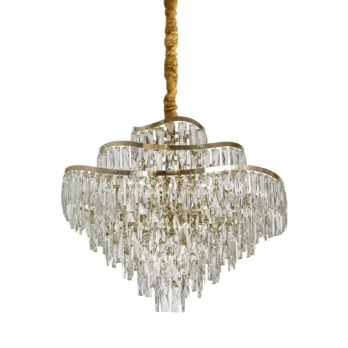 Lustre Pendente Redondo 80cm Metal E Cristal Dourado/transpa