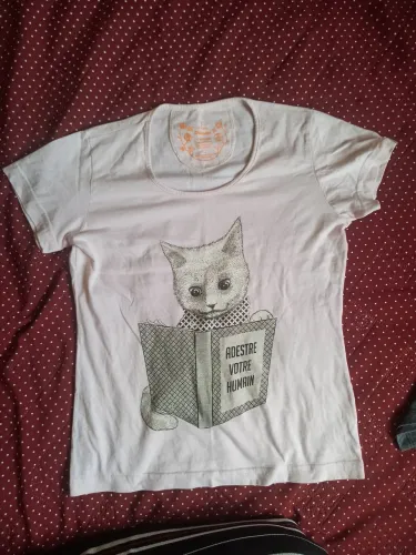 Desapego blusa rosa estampa gatinho