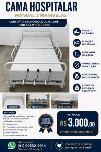 Cama hospitalar com 3 manivelas