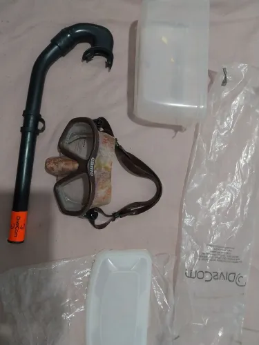 Kit de Mascara Mergulho CAMO (vidro temperado) + Snorkel Divecom<br>