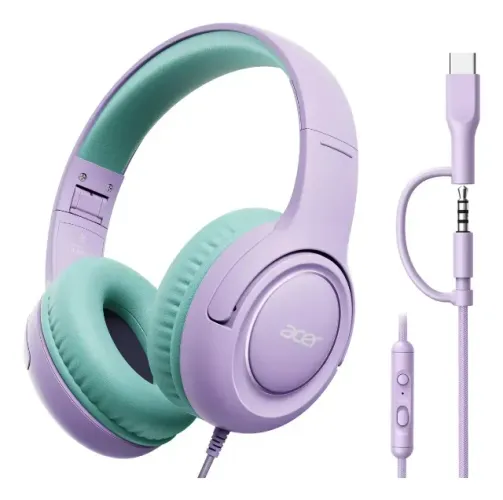 Fones De Ouvido Acer Dobráveis Com Fio Roxo E Verde