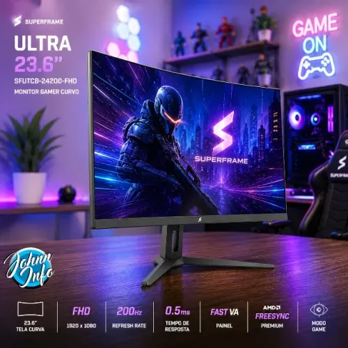 Monitor Gamer SuperFrame Ultra, 23.6 Pol, Curvo, FHD, Fast VA, 0.5ms, 200Hz, FreeSync