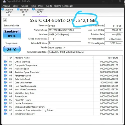 SSD NVme 512Gb