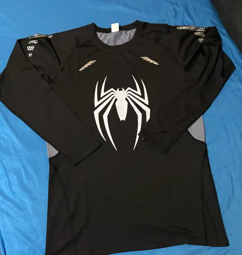 Camisa dry Fit de compressão masculina do homem aranha preta e prata
