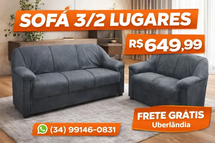  Sofá 2/3 Lugares Confortável - Promoção Imperdível