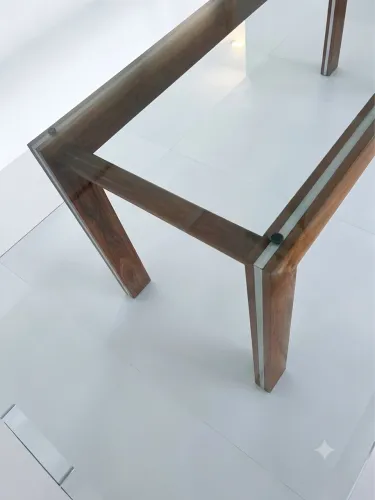 Mesa de Jantar em Madeira Vidro e Aço