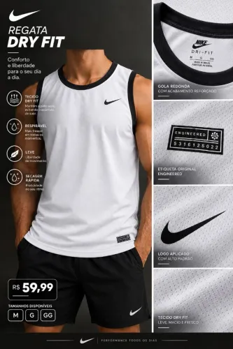 Regata Masculina Dry Fit Nike - 3 Cores | 1 por R$ 59,99 ou 2 por R$ 99,99 ? 