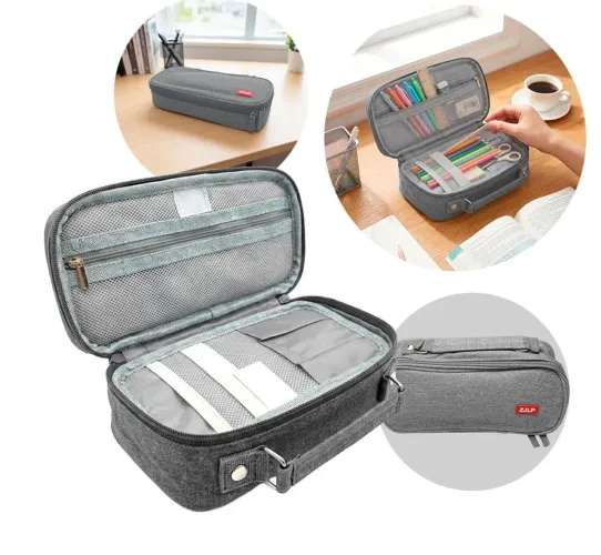 Estojo Escolar Organizador com 3 Divisórias [Cinza]<br>