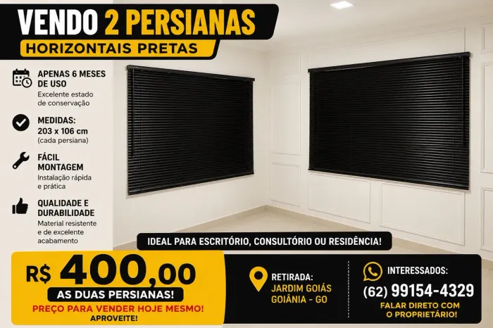 ? VENDO 2 PERSIANAS HORIZONTAIS PRETAS - SEMINOVAS