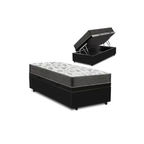 Base Box Baú Solteiro Preta com Colchão Solteiro D33 Ortobom - Entrega Rápida!