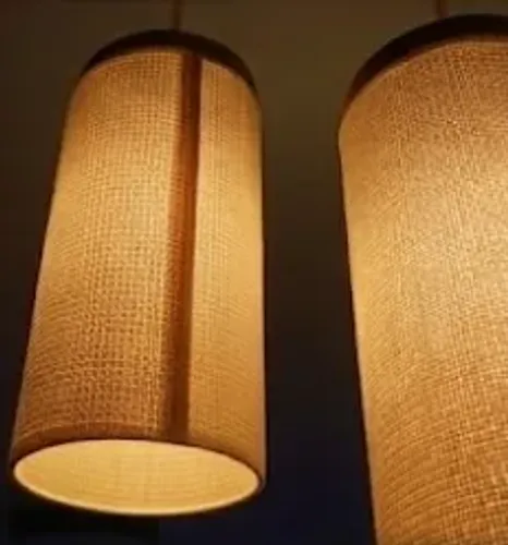Par de Luminárias Pendentes Cilíndricas - Tecido Trançado e Madeira (Estilo Boho / Rústico