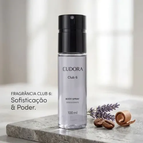 Kit 2 Unidades Body Spray Masculino Eudora Club 6 (100ml Cada) - Novo