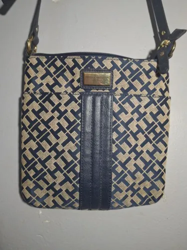 Bolsa Tommy Hilfiger Vintage Monograma Azul e Bege