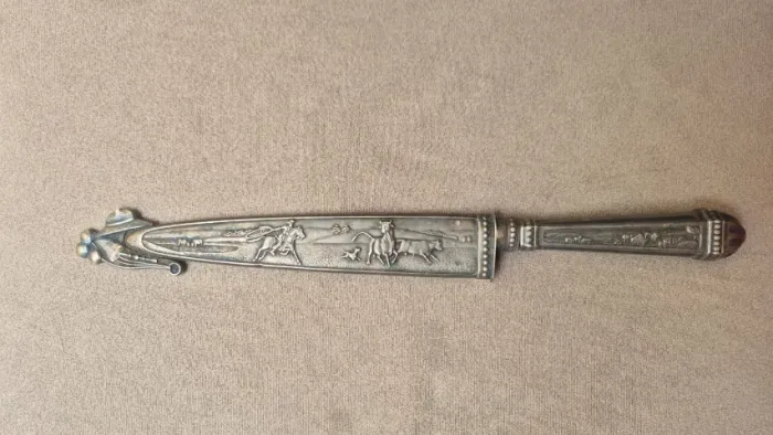 Faca estilo gaúcha tradicional antiga, marca Elmo Inox, punhal cutelaria, década 1960