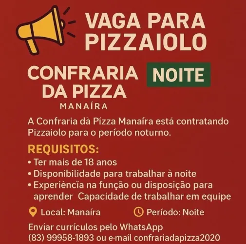 VAGA PIZZAIOLO NOITE 