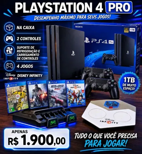 Playstation Pro - 1T - 2 controles em ótimas condições