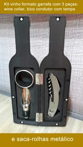 Kit vinho formato garrafa com 3 peças