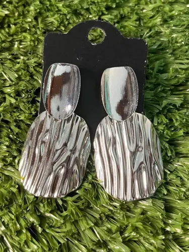 Brinco Prateado Duplo Desenhado Bijuteria Moda Feminina Acessórios