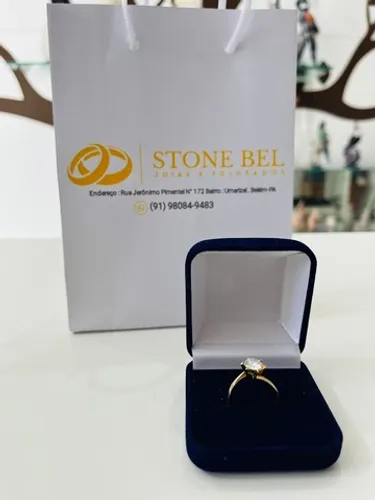 Anel Solitário -ouro 18k -Diamante Moissanite - Stone bel Joias