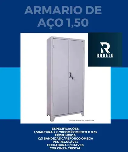 Armário de aço de 1,50 altura c/2 portas em até 5x sem juros