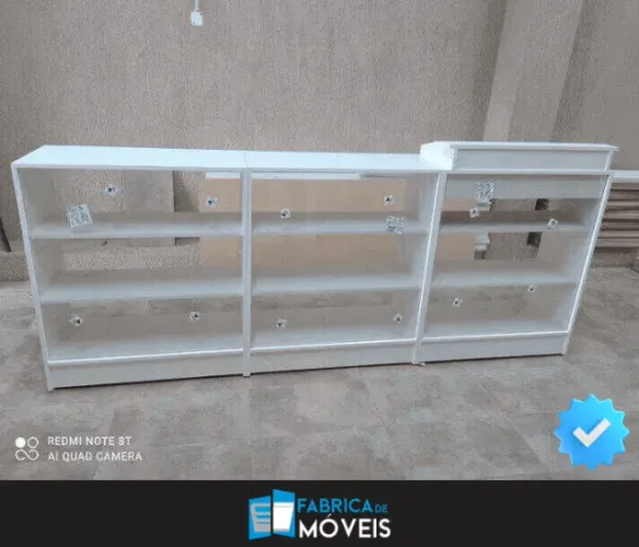 Balcão Caixa Vitrine + 2 Balcões Vitrine Branco 100% MDF