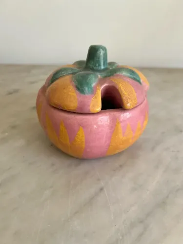 Pote Cerâmica Tomate Rosa/ Laranja Cozinha Vintage
