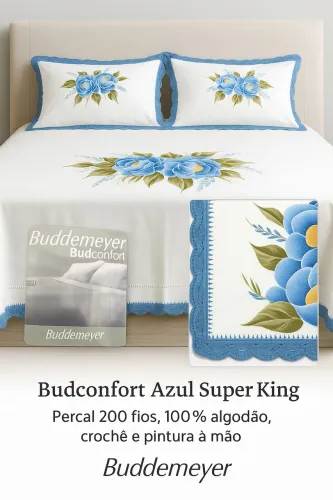 Jogo de lençol Super King Buddemeyer Budcomfort, percal 200 fios, 100% algodão, novo