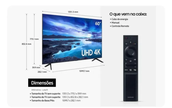 Smart TV LED 60" Samsung Crystal 4K HDR