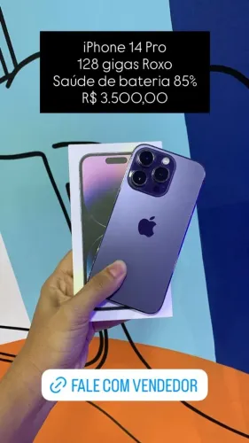 iPhone 14 Pro / 128GB / Roxo / Saúde de bateria 85% / R$3.500,00