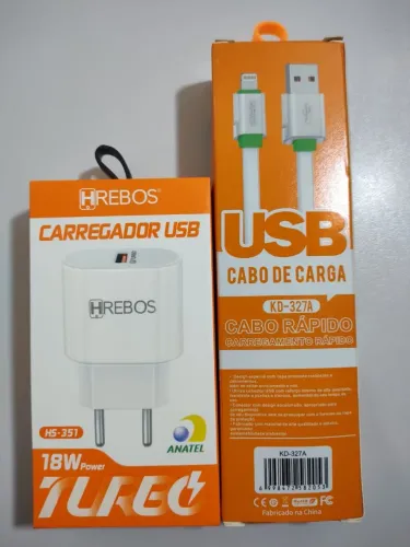 Carregador e Cabo USB HREBOS - Carregamento Rápido
