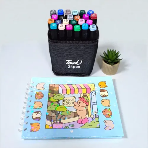Kit livro Bobbie Goods Azul + 24 canetinhas para colorir