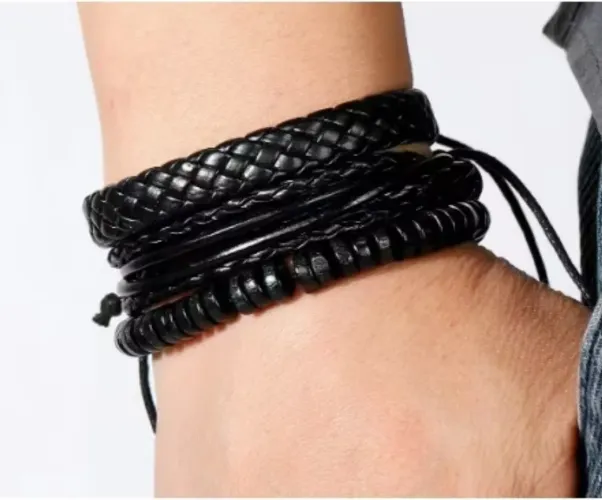 Pulseiras de couro pretas masculinas