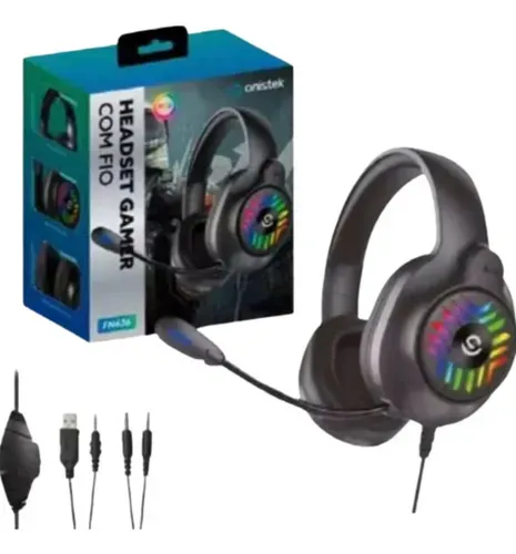 Fone Gamer Headset Rgb Com Fio Usb/p2 Onistek Fn636 Preto