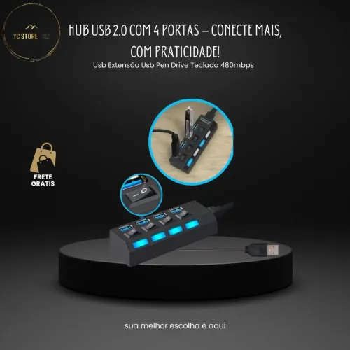 Hub USB 2.0 com 4 Portas - Conecte mais!